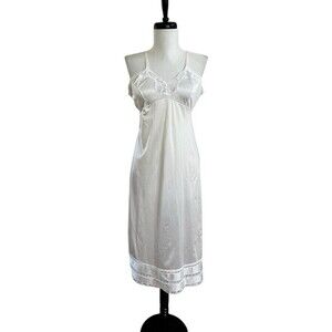 Vintage JC Penny Adonna Babydoll Slip Dress M White Lace Midi Fairy Grandma